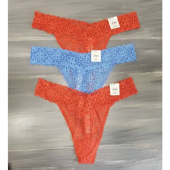 Jenni Thong Underwear Floral Lace 3 Pair Plus Size One Size 1X-3X - Picture 1 of 4